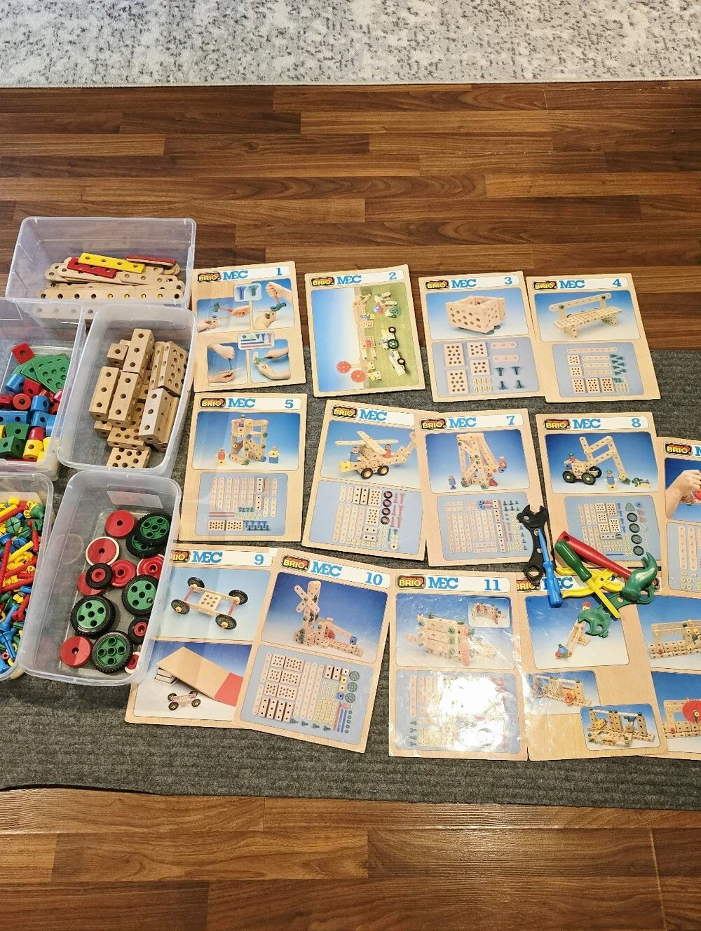 Vintage Brio Mec Construction Set Wood Plastic Toys Tools Stem Parts